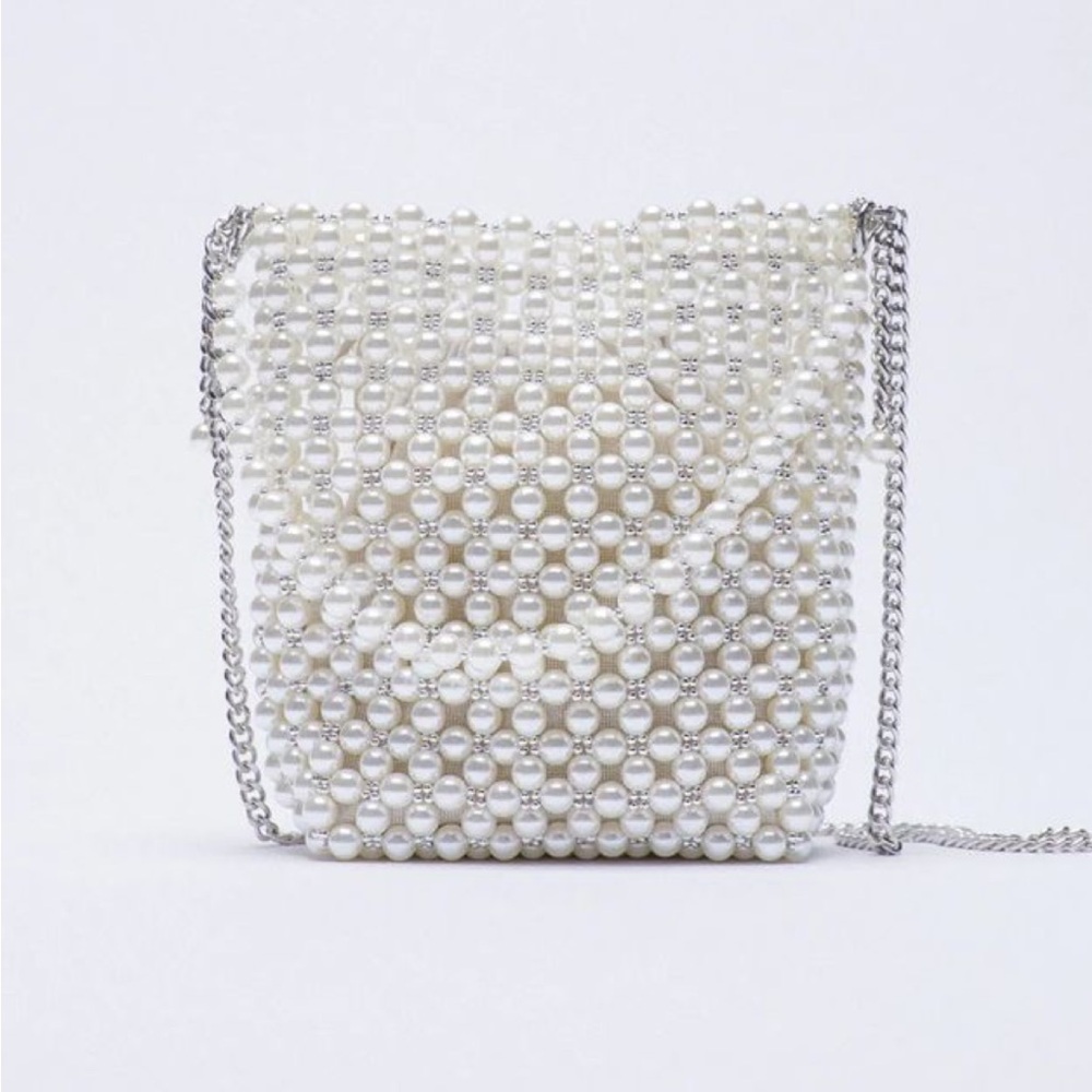 Zara Pearl Beaded Bucket Bag